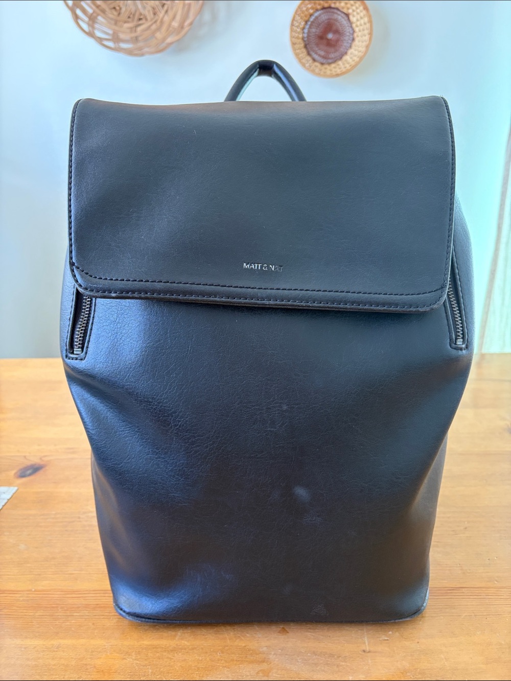 Matt & Nat Black Vegan Leather Backpack with Flap